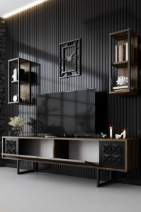 Comoda TV Salvador, Model Black, 180x48x30 cm, Nuc/Negru - Img 3