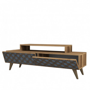 Comoda TV Salvador, Model City, 140x48.8x41.8 cm, Nuc/Albastru fumuriu - Img 4