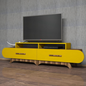 Comoda TV Salvador, Model Flora, 205x50x36.8 cm, Nuc/Galben - Img 1