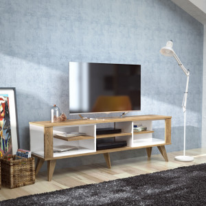Comoda TV Salvador, Model Ionis, 160x52.5x35 cm, Alb/Nuc - Img 1