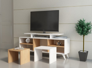 Comoda TV Salvador, Model Kutay, 120x56.9x29.5 cm, Alb/Tec - Img 2