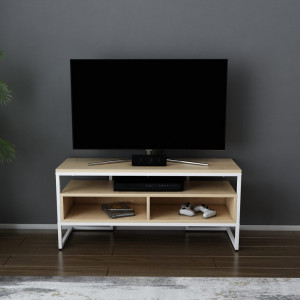Comoda TV Salvador, Model Merrion, 110x49.9x35 cm, Alb/Stejar - Img 1
