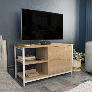 Comoda TV Salvador, Model Muskegon, 89.6x50.8x35.3 cm, Alb/Stejar - Img 2