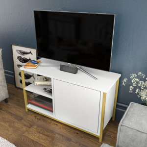 Comoda TV Salvador, Model Muskegon, 89.6x50.8x35.3 cm, Auriu/Alb - Img 3