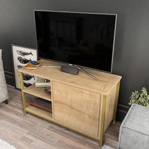 Comoda TV Salvador, Model Muskegon, 89.6x50.8x35.3 cm, Auriu/Stejar - Img 3