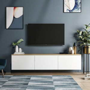 Comoda TV Salvador, Model Neon, 160x35x32 cm, Alb/Stejar - Img 3