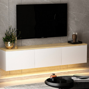 Comoda TV Salvador, Model Neon, 160x35x32 cm, Alb/Stejar - Img 4