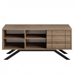 Comoda TV Salvador, Model North, 130x58.6x38.6 cm, Negru/Nuc - Img 4
