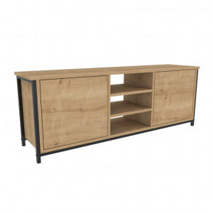 Comoda TV Salvador, Model Otis, 140x50.8x35.3 cm, Negru/Stejar - Img 5