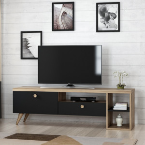 Comoda TV Salvador, Model Parion, 150x47x35 cm, Negru/Stejar - Img 2