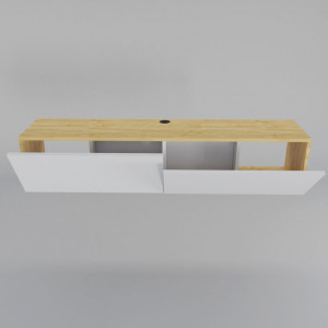 Comoda TV Salvador, Model Poling, 159.7x34.1x36.8 cm, Alb/Stejar safir - Img 3