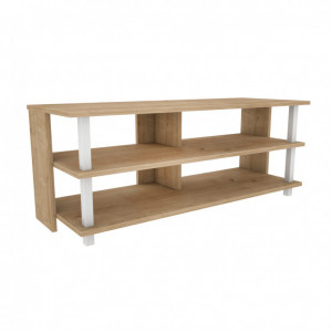 Comoda TV Salvador, Model Pueblo, 120x47.4x44.6 cm, Alb/Stejar - Img 4