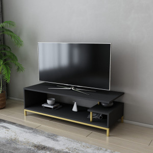 Comoda TV Salvador, Model Reilly, 120x37.6x44.6 cm, Auriu/Antracit - Img 2