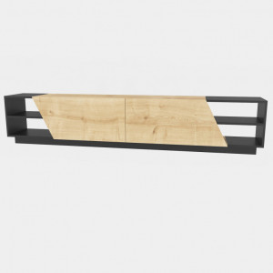 Comoda TV Salvador, Model Rhodes, 240x47.4x37.1 cm, Antracit/Stejar - Img 5