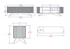 Comoda TV Salvador, Model Stor, 180x60x43 cm, Stejar safir/Alb - Img 5