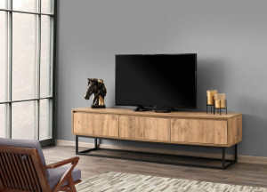 Comoda TV Salvador, Model Tılsım, 180x50x40 cm, Negru/Pin - Img 1