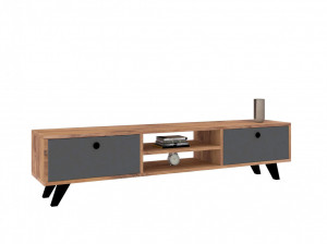 Comoda TV Salvador, Model Tumuki, 160x37x29.6 cm, Natural/Gri - Img 3