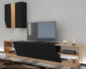 Comoda TV Salvador, Model Zebra, 240x47x37.5 cm, Negru/Tec - Img 1