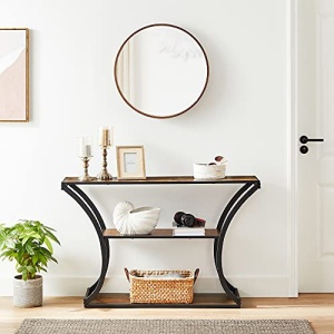 Consolă cu 2 polițe, stil industrial, Maro Rustic/Negru, 120 × 30 × 80 cm - Img 2