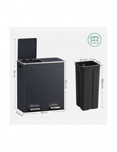Cos de reciclare, Songmics, 2 compartimente, 2 x 30 L, LTB60GS, Gri - Img 5