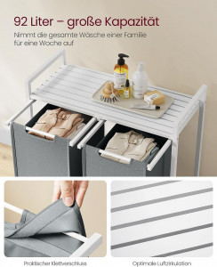 Cos de rufe, Vasagle, Alb-Gri deschis, 73x33x71 cm - Img 4