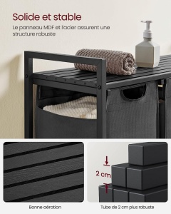Cos de rufe, Vasagle, Negru-Gri, 92.5×33×72 cm - Img 4