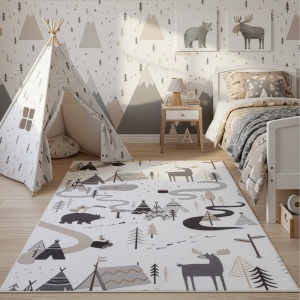 Covor Copii Coco Adventure Forest Crem, 120 x 170 cm
