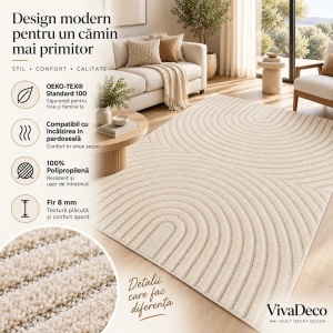 Covor Rotund VivaDeco Art V2, D200 cm, Crem, 100% Polipropilena, Fir 8 mm, 1900 g/mp, OEKO-TEX Standard 100 - Img 5