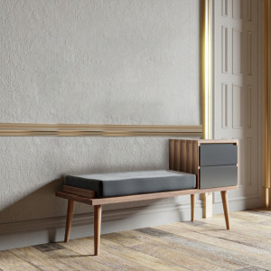 Cuier cu bancuta Model Rino, Gri/Nuc, 120x45x40 cm - Img 1