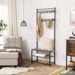 Cuier cu bancuta si suport pantofi Model Spears, Bej/Negru, 70x32.5x175 cm - Img 9