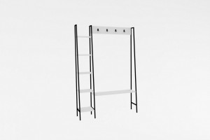 Cuier cu rafturi Model Marken, Alb/Negru, 120x30x180 cm - Img 4
