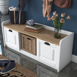 Cuier de hol cu dulap Model Bean, Alb/Nuc, 120x40x45 cm - Img 8
