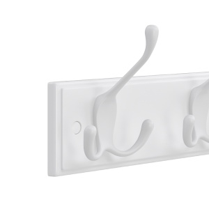 Cuier de perete cu 4 cârlige triple, Alb, 40 × 11 × 7 cm - Img 4