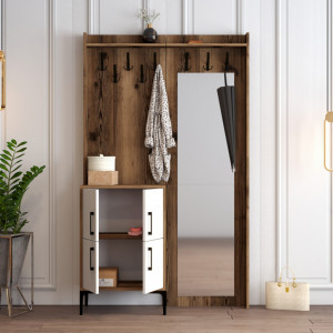 Cuier hol cu dulap Model Berlin, Nuc/Alb, 120x35x200 cm - Img 3