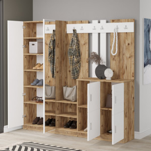 Cuier hol cu dulap Model Berry, Pin/Alb, 187.2x37.5x180 cm - Img 3
