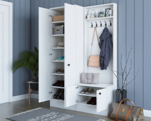 Cuier hol cu dulap Model Bruce, Alb, 119.6x37.3x182.8 cm - Img 4