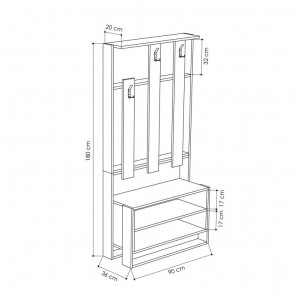 Cuier hol cu dulap Model Chester, Antracit/Mocha, 90x36x180 cm - Img 3