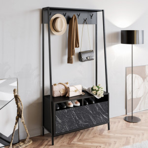 Cuier hol cu dulap Model Devin, Negru Marmorat, 94x35.3x180 cm - Img 2