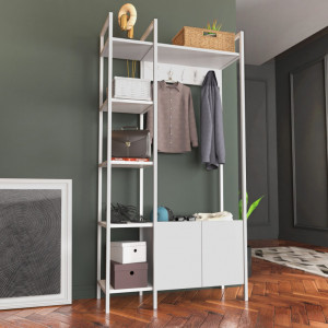 Cuier hol cu dulap Model Doga, Alb, 90x35x175 cm - Img 2