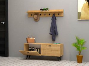 Cuier hol cu dulap Model Rupa, Stejar, 113x35x48.5 cm - Img 2