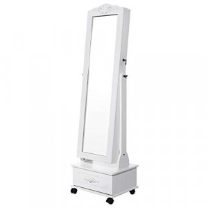 Dulap bijurerii cu oglinda, Songmics, Alb, 45x35x156 cm - Img 2