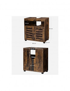 Dulap de depozitare pentru chiuveta, Vasagle, 2 usi, Maro Rustic, 60 x 30 x 63 cm - Img 6