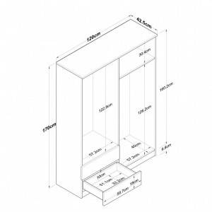 Dulap haine Model BA108-2067, Nuc/Alb, 120x42.5x170 cm - Img 3