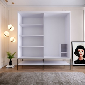 Dulap haine Model Martin, Alb marmorat/Negru/Auriu, 190x57x200 cm - Img 9