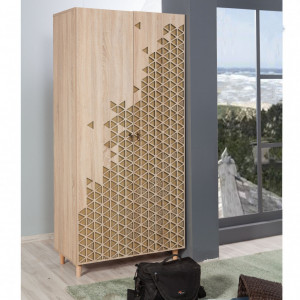 Dulap haine Model Stil, Stejar sonoma/Bej, 90x52x192 cm - Img 1