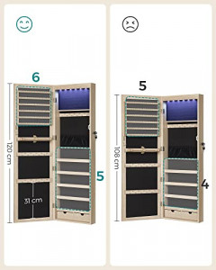 Dulap pentru bijuterii, Songmics, Bej-Maro, 120x10x36.7 cm - Img 6