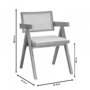 Fotoliu Winslow lemn de arbore de cauciuc, culoarea nuc - pvc ratan culoare lemn natural - material textil gri - Img 5