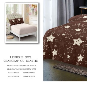 Lenjerie cu Elastic 180x200 cm, Brown Stars 6 Piese (Finet) - Img 2