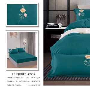 Lenjerie cu Elastic 180x200 cm, cu broderie, Sandro V4 Smarald (Finet) - Img 2