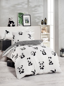 Lenjerie de pat 1 Persoana Model Panda Black